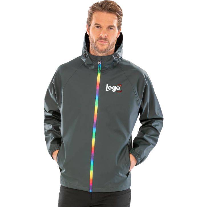 Image produit alternative Rainbow prism PU waterproof jacket with recycled backing