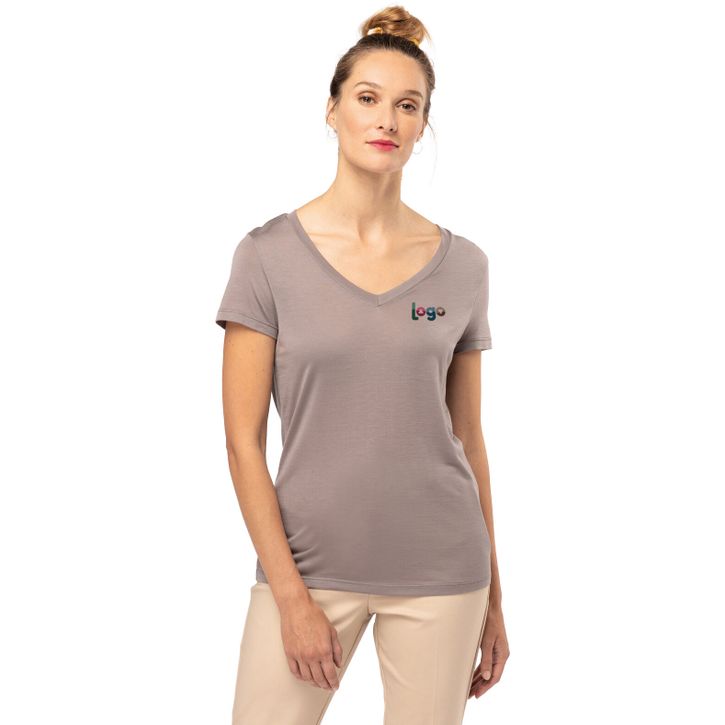 Image produit alternative T-shirt Lyocell TENCEL™ col V manches courtes femme - 145 g